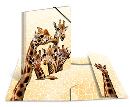 HERMA 19966 Carpeta de dibujo Animales exóticos con motivo de Amigos de la jirafa, A3, plástico resistente, con impresión interior, carpeta de 1 palmo