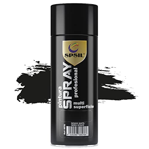 SPSIL Pintura Spray 400ml, Spray Acrílico para Metal/Madera/Plástico (Negro Mate 8576, Paquete de 1), Envío desde España