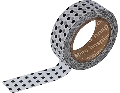 INNSPIRO Cinta masking tape Washi topos negros 15mm.x10m. Serie Deco