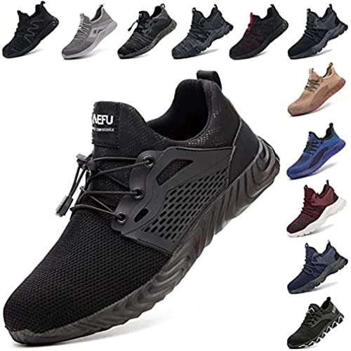 Zapatos De Seguridad para Hombre con Puntera De Acero Mujer Calzado De Trabajo Zapatos De Deportivos Transpirables Construcción Botas Trekking Negro Azul Gris Verde Rosa 36-48 EU Negro 41