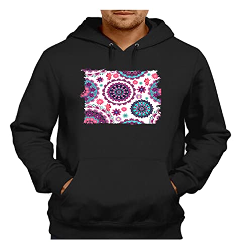 MERCHANDMANIA Sudadera Negra con Capucha Motivo Flores Rosas carmesi Colores Adorno Adulto Poliester algodón Sweatshirt.