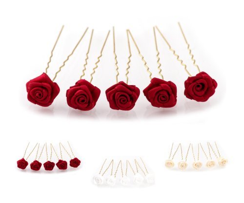 5 horquillas con rosas - accesorios para el cabello - para cabello profundo - oro - Rojo Burdeos