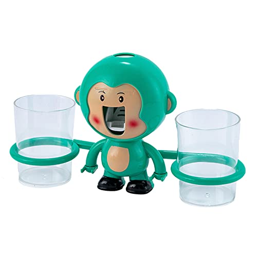 SH-RuiDu Dispensador automático de pasta de dientes de dibujos animados para niños, soporte de cepillo de dientes montado en la pared, juego de 2 tazas para baño