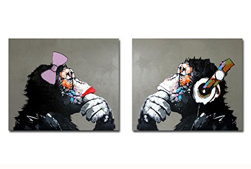 Fokenzary pintado a mano pintura lienzo Pop gorila pareja amante decoración de la pared enmarcado listo para colgar