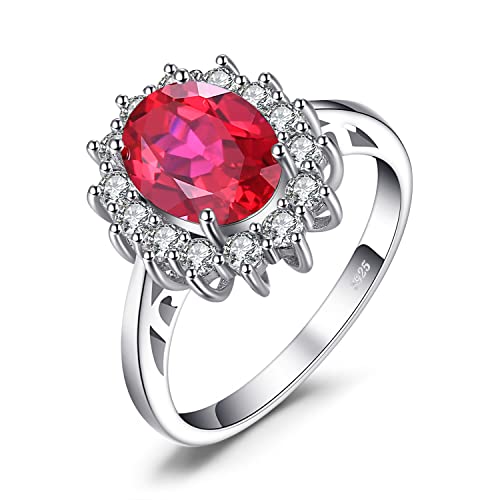 JewelryPalace Anillo de Compromiso Princesa Diana William Kate Middleton 3.2ct Halo Rubi Rojo Oval Creado Plata de ley 925 Tamaño 19