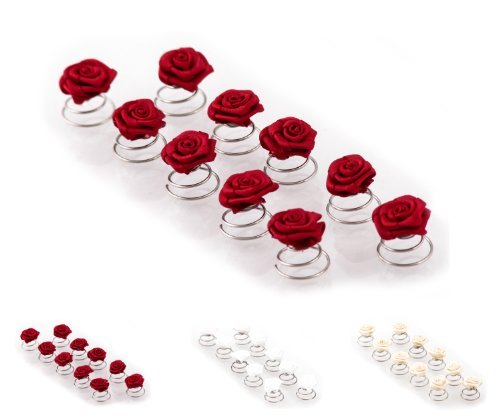 10 Rose en horquilla en espiral - Accesorios nupciales del pelo - Rojo Burdeos