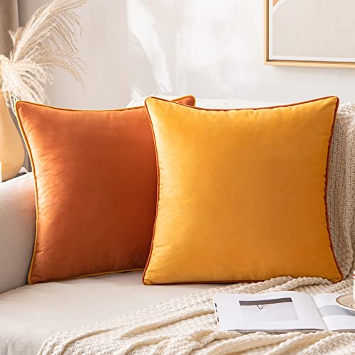 MIULEE Terciopelo Funda de Cojines para Sofa Fundas de Almohada Suave Decorativo Duradero Moderna para Sala de Estar Salon Silla Cama Oficina 45x45 cm 2 Piezas Naranja Amarillo Anaranjado