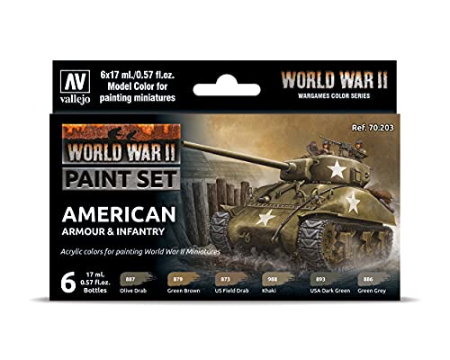 Vallejo 70203 Model Color - Colores Acrílicos, WWII American Armour & Infantry, 17 ml, 6 uds