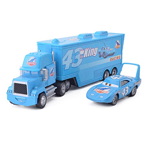 ZIJ Pixar Cars 3 2pcs Chick Hicks Lightning McQueen Uncle Container Truck 1:55 Diecast Metal Modle Juguete de regalo de cumpleaños para niños (Color: El Rey)