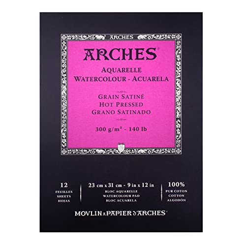 Arches - Papel de acuarela, bloc 12 hojas engomado 1 lado, grano satinado, 300 g/m², 23 x 31 cm