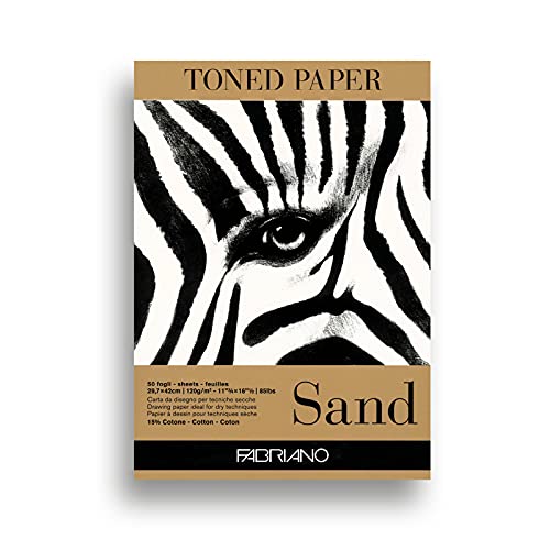 Unbekannt Fabriano Toned Sand-Bloc A3, 50 Hojas, 120 g/m², Papel de Dibujo de Color Arena con 15% algodón, Acabado Natural, para Todas Las técnicas en seco