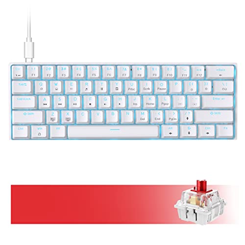 Dierya DK61se Teclado Mecánico Gaming Mini 60% Red Switch Mechanical Keyboard Retroiluminación Azul Hielo,Cable USB-Type C,Teclado Ultra-Compacto 61 Teclas Anti-Fantasma para PC/Mac/Windows