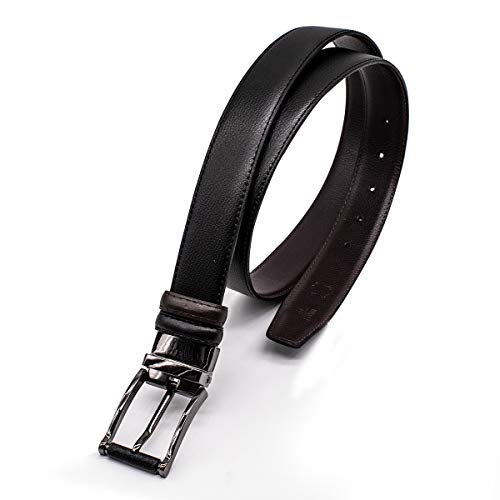 Various Cinturón Hombre, Cinturón Reversible de Piel Cuero 30MM, Un Hebilla Girada para 2 Colores con Caja Regalo(negro redonda 135cm)