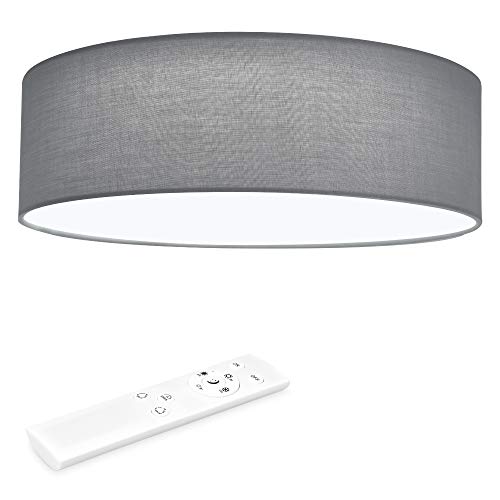 Navaris Lámpara LED de techo moderna - Iluminación de interior con pantalla para salón dormitorio - Con mando a distancia y temporizador - En gris