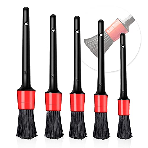 O-Kinee Juego de Cepillo de Limpieza, 5Pcs Auto Detailing Brush Set, Pincel Limpieza de Detalles con Tamaños Diferentes parael Interior y Exterior de Coche, Motor, Emblemas, Ventilación de Aire