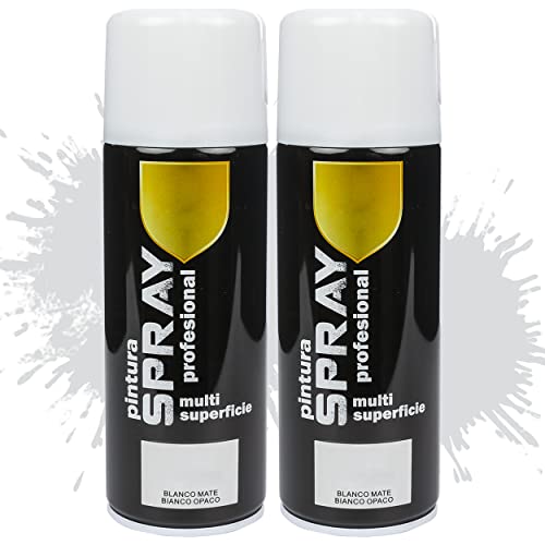 Etrexonline Pintura Spray Multicolor Profesional 400ml Adecuado Metal Madera y Plástico - Color Blanco Mate (Paquete de 2)