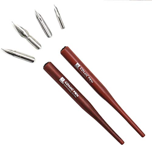 Hillento manga cartoon comic dip pen set, dibujo kit de pintura herramienta, dos manijas de bolígrafos rojos manijas, cuatro puntas