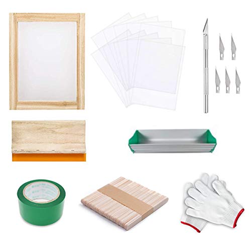 Kit de impresión de pantalla, Runaup Kit entusiasta de serigrafía incluye marco de impresión de pantalla con 110 malla blanca, limpiacristales, cinta de película transparente