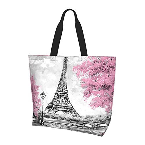 ODMP Bolsa de compras de hombro de gran capacidad para mujer, perfecta para viajes diarios y compras, Pintura al óleo Paris Tower, Talla única