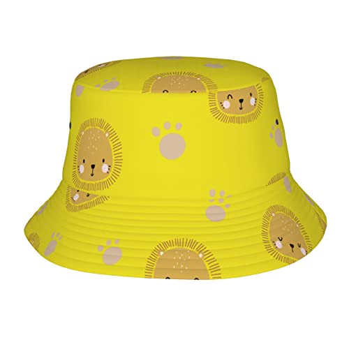 Sombrero de pescador con cabeza de león de dibujos animados para adultos, sombrero de sol portátil plegable para exteriores, vacaciones, playa, color negro, Como se muestra en la imagen, S-XXL