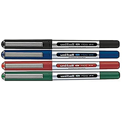 Uni-Ball UB-150 Tinta Líquida Bolígrafo - Fine 0.5mm Punta - Negro, Azul, Verde, Rojo - Paquete de 4