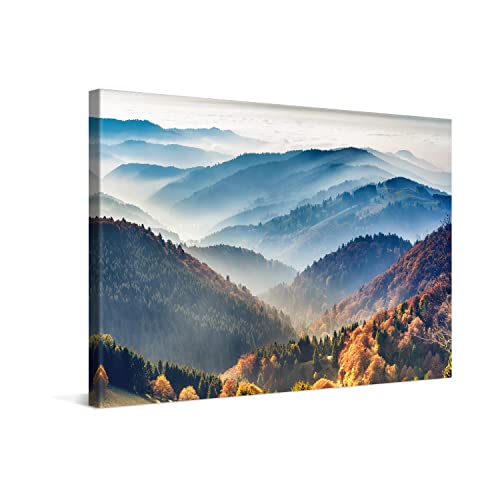 PICANOVA – Montaña Bosque Niebla 60x40cm – Cuadro sobre Lienzo – Imagen Impresión Montado sobre Marco De Madera – Cuadro Decoración Moderno para Salón o Dormitorio – Colección Bosque