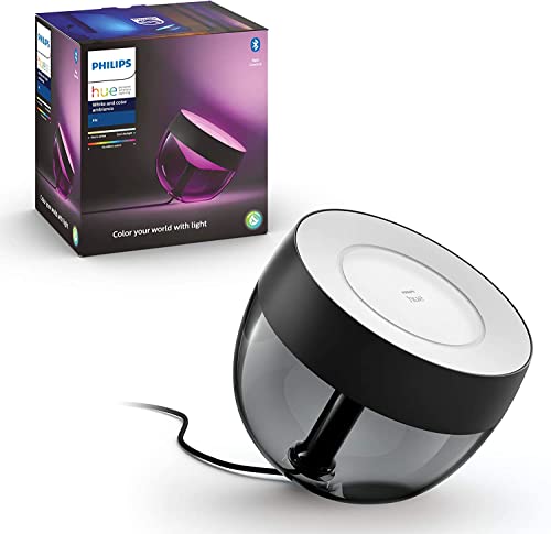 Philips Hue - Lámpara de mesa inteligente Hue Iris, Luz Blanca y de Colores, Compatible con Alexa y Google Home, Negra