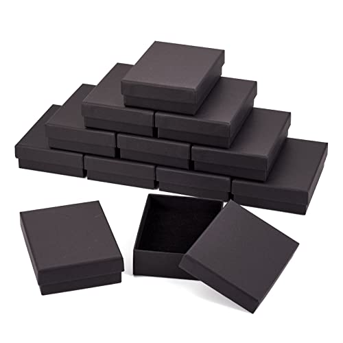 Craftdady 24 cajas de joyería de papel kraft negro con tapa, 9 x 7 cm, caja de regalo de cartón rectangular con esponja en el interior para pulsera, colgantes, presentación de almacenamiento