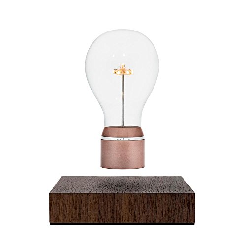 FLYTE Buckminster - La auténtica lámpara flotante que incorpora una bombilla LED, original y levitante (base de nogal, bombilla con tapa de cobre) [Clase de eficiencia energética B]