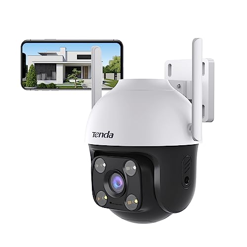 Tenda CH3 Camara Vigilancia WiFi Exterior - Visión Nocturna 30m, 360° PTZ Cámara IP 1080P, Soporte ONVIF CCTV Camera Vigilancia, Detección Movimiento, Audio Bidireccional, IP66, Compatible con Alexa