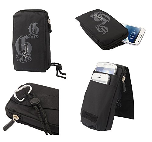 DFV mobile - Multi-Functional Vertical Stripes Pouch Bag Case Zipper Closing Carabiner for Pelephone Gini W5 - Black (16 x 9.5 cm)