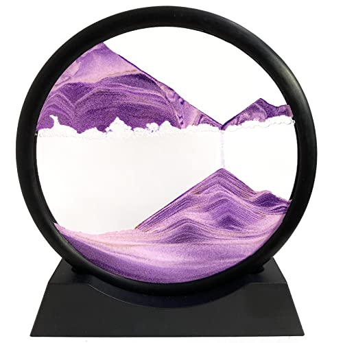 SANDCLE Pintura de Arena que Fluye, Imagen de Arena en Movimiento, Paisaje Arena Sobre Vidrio Redondo, Líquido Dinámico de Arena 3D Decoración Arte para Oficina Hogar (Morado, 7