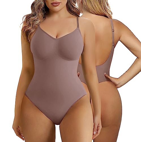 SHAPERX Body Reductor Mujer Shapewear Control de Abdomen Bodysuit Espalda Baja Moldeador lnvisible Posparto, UK-SZ5266-Umber-S/M