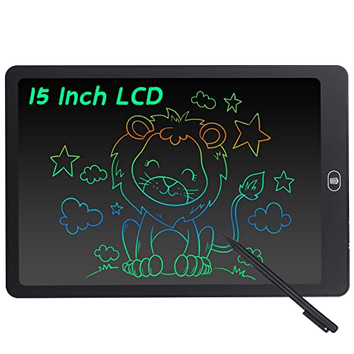 Coolzon Tableta de Escritura Color LCD 15 Pulgadas, Pizarra Digital Infantil, Portátil Tableta Gráfica Dibujo Borrable para niños y Adultos con Botón de Bloqueo para Hogar Escuela Oficina, Negro