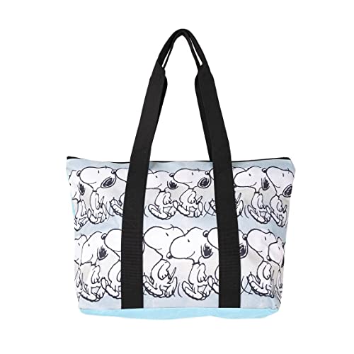 Bolsa de Playa de Snoopy - Cierre de Cremallera - 47 x 33 x 15 cm - Bolsa de Tela con Asas Largas - Diseño Impreso en Loneta - Producto Original Diseñado en España