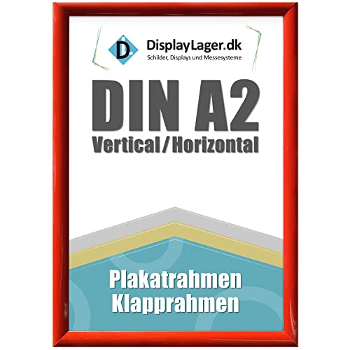 DisplayLager, Calidad danesa – Marco plegable rojo A2 con perfil de aluminio de 25 mm, cristal protector antirreflectante, material de fijación