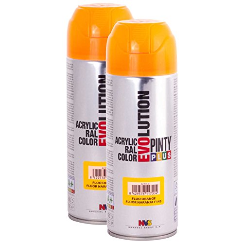 Secado rápido – acrílico Spray de pintura PintyPlus Evolution – Pack de 2 – f143 fluorescente naranja