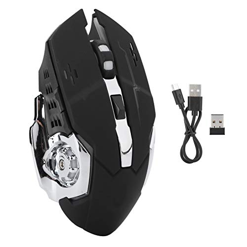 USB Ratón Inalámbrico para Jugadores, Gaming Mouse Universal con Luz de Retroiluminación para Computadors, 3D Ratón Óptico de Diseño Ergonómico, 800/1200/1600/2400 DPI Ajustable (tecnología negra)