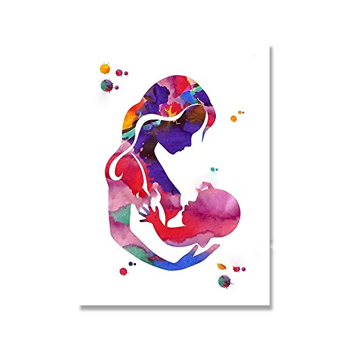 RIMURA Impresión de Acuarela for Madre e Hijo, Cuadro sobre Lienzo for Maternidad, Lactancia, póster, decoración de obstetricia y ginecología (Color : Picture 2, Size : 30x40cm No Frame)
