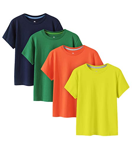 LAPASA Camiseta Niño & Niña (Pack de 4) Camisetas Manga Corta Blanca & Colores Unisex 100% Algodón K01 7-8 años Amarillo Limón + Naranja + Verde Oscuro + Azul Marino