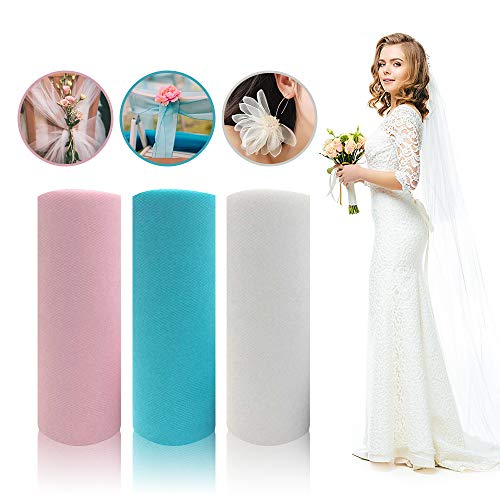 MHwan Tela de Tul en Rollo, Rollo De Tul, Rollos de Tul Brillantes y duraderos de 50 cm x 5 Yardas para la decoración del Banquete de Boda Falda de tutú Envoltura, 3 Piezas