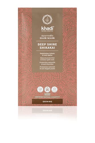 khadi DEEP SHINE SHIKAKAI Mascarilla capilar ayurvédica, Brillo radiante, rica hidratación y protección suavizante para puntas abiertas, 100% vegana, sin siliconas ni sulfatos, Cosmética Natural, 50g