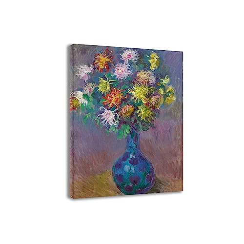 DHAEY Cuadros flores para sala de estar. Jarrón de crisantemos de Claude Monet. Reproducción de pinturas. Lienzo Pintura para pared lienzo envuelto 80x112cm