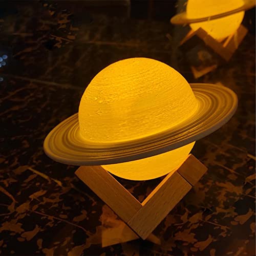 BestAlice Lámpara 3D Saturno, 16 colores que cambian de tacto y control remoto LED luz nocturna para niños, mesita de noche con soporte de madera para decoración de habitación de guardería