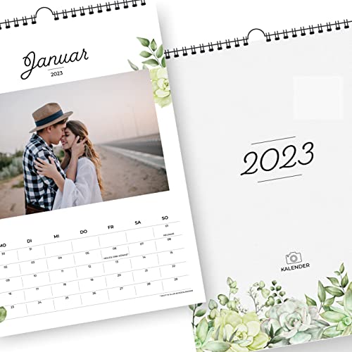 heaven+paper Calendario de fotos 2023 personalizado, calendario personalizado en acuarela, diseño de eucalipto A4 con fotos, calendario de pared de 2023 como regalo para novia, familia