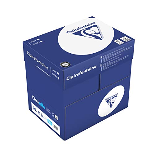 Clairefontaine 2896C - Caja de papel Clairalfa contiene 5 packs. - A4, 90g/m2, Total de hojas por caja: 2500 - Color: Blanco (171 CIE)