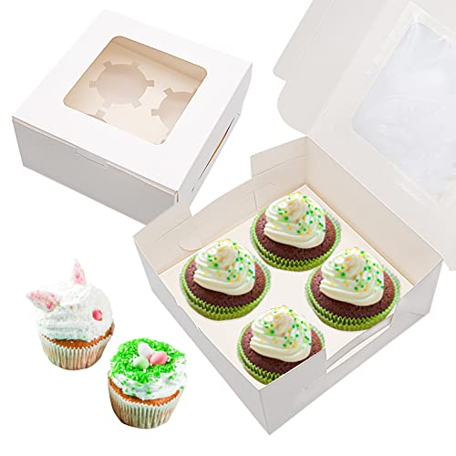 JJQHYC 15 Piezas Cajas para Cupcakes con Ventana e Insertos, Cajas para Magdalenas, Caja de Embalaje para Magdalenas Blancas Cajas para 4 Cupcakes
