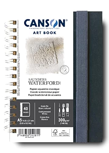Canson Cuaderno Profesional, Papel para acuarela, Prensado en frío, 300 g, Cuaderno espiralado, A5, Blanco, 20 hojas, C31200L002