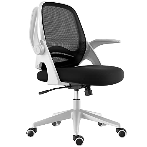 Hbada Silla de Oficina Silla de Escritorio ergonómica Silla giratoria con reposabrazos Plegables Silla de Malla para computadora Silla de Trabajo Silla Ligera Blanco