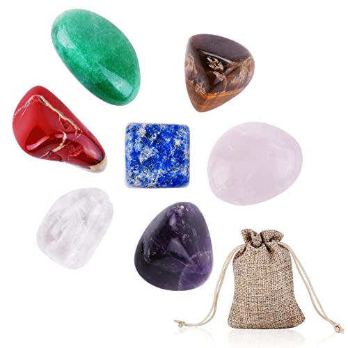 ACWOO Cristales curativos, 7pcs de piedras crudas de energía de chakra, cristal de piedras de cuarzo de primera calidad, piedras preciosas naturales para meditación, fabricación de joyas, decoración